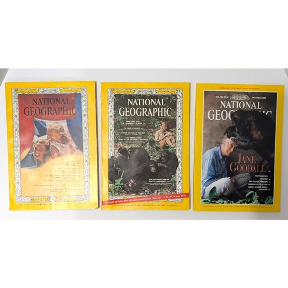 Lot of 3 Jane Goodall National Geographic Magazines 1963 Disneyland 1965 1995 - Picture 1 of 16